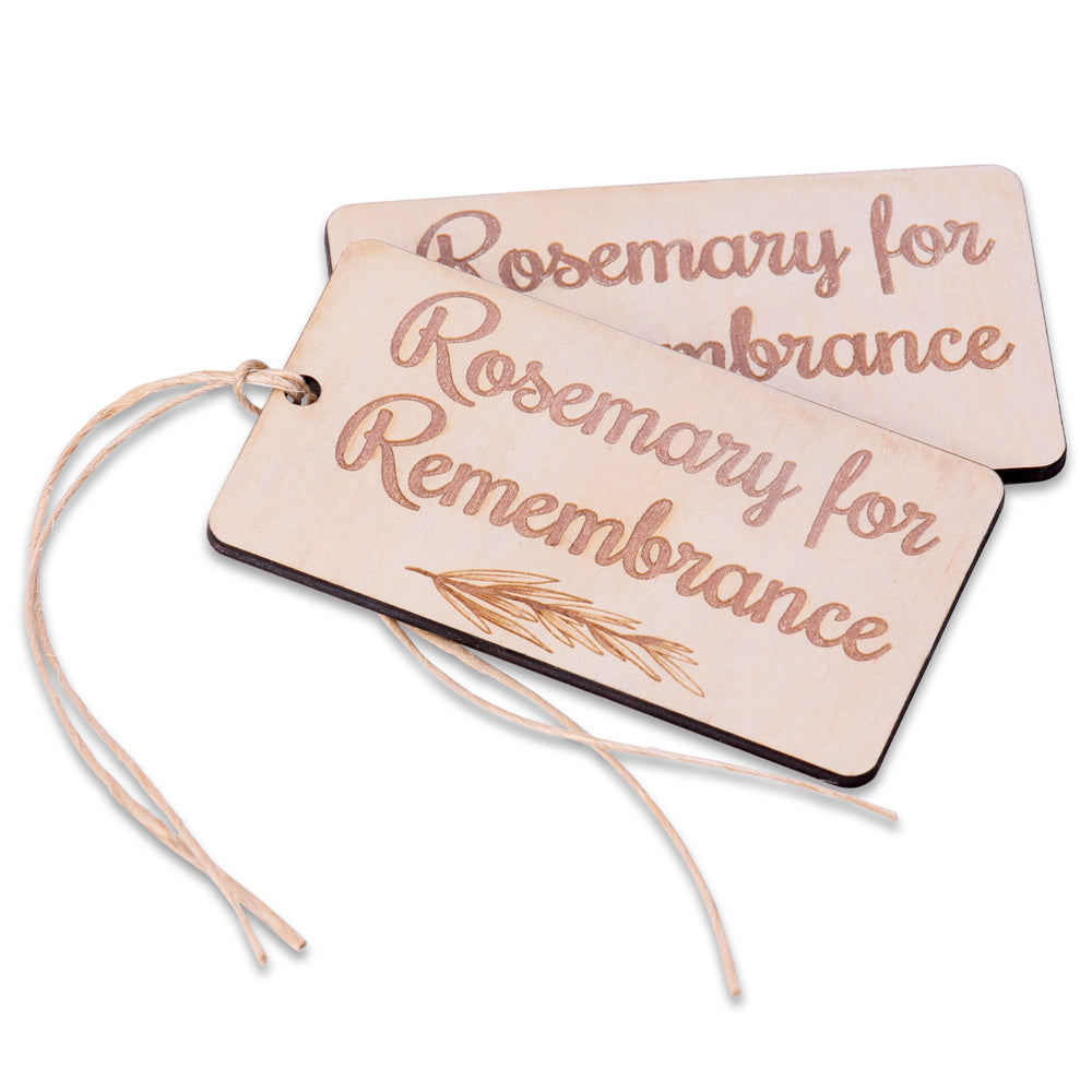 wood Rosemary for Remembrance tag